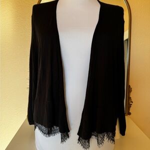 Tommy Hilfiger Black Cardigan with Lace Hem